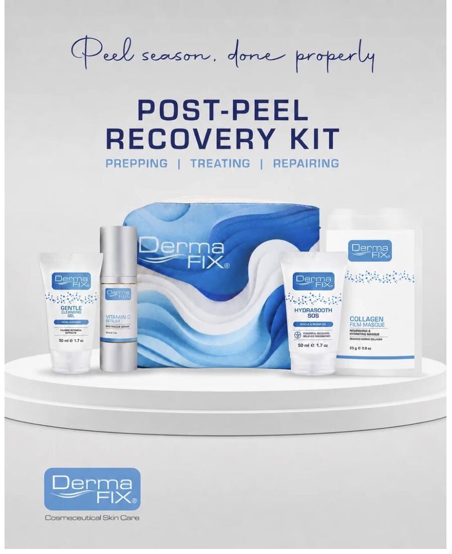 DermaFix Post Peel Recovery Kit with cleansing gel, vitamin C serum, Hydrasooth SOS and collagen film masque